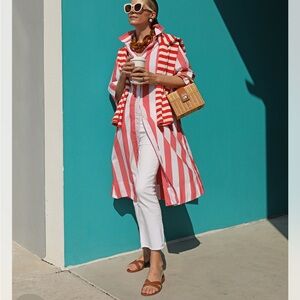Atlantic-Pacific x LAKE  Marnie Caftan- Granita (Pink/red) white and stripe